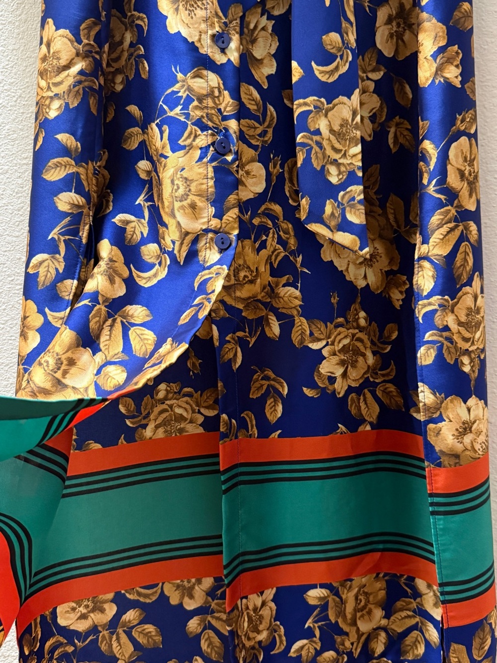 ZARA Blue Floral Satin Maxi Shirt Dress S Boho Oriental Caftan Long Sleeve - Picture 6 of 15